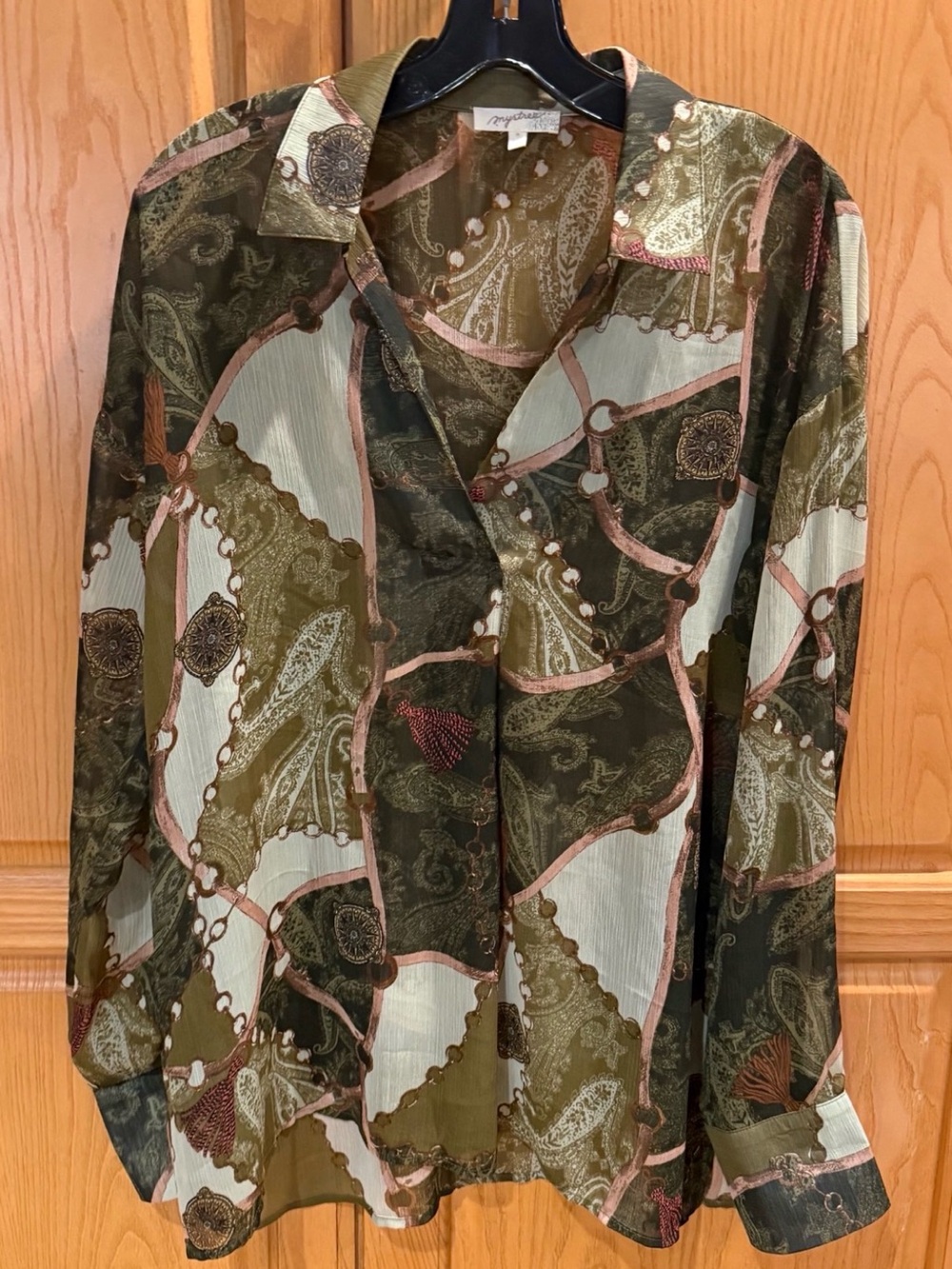 Mystree Scarf Inspired Print Tunic Button Down Blouse Size Large